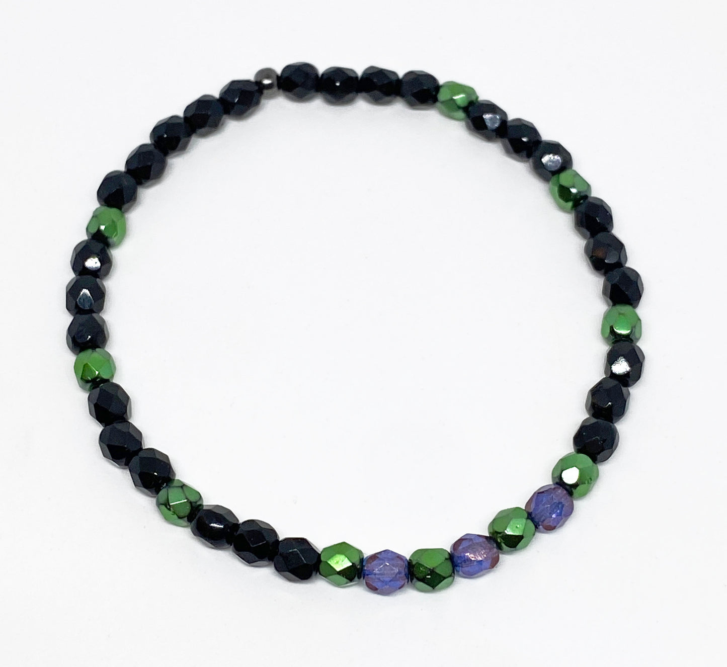 Halloween Glass Crystal Accent Beaded Bracelet in Black, Green, and Purple