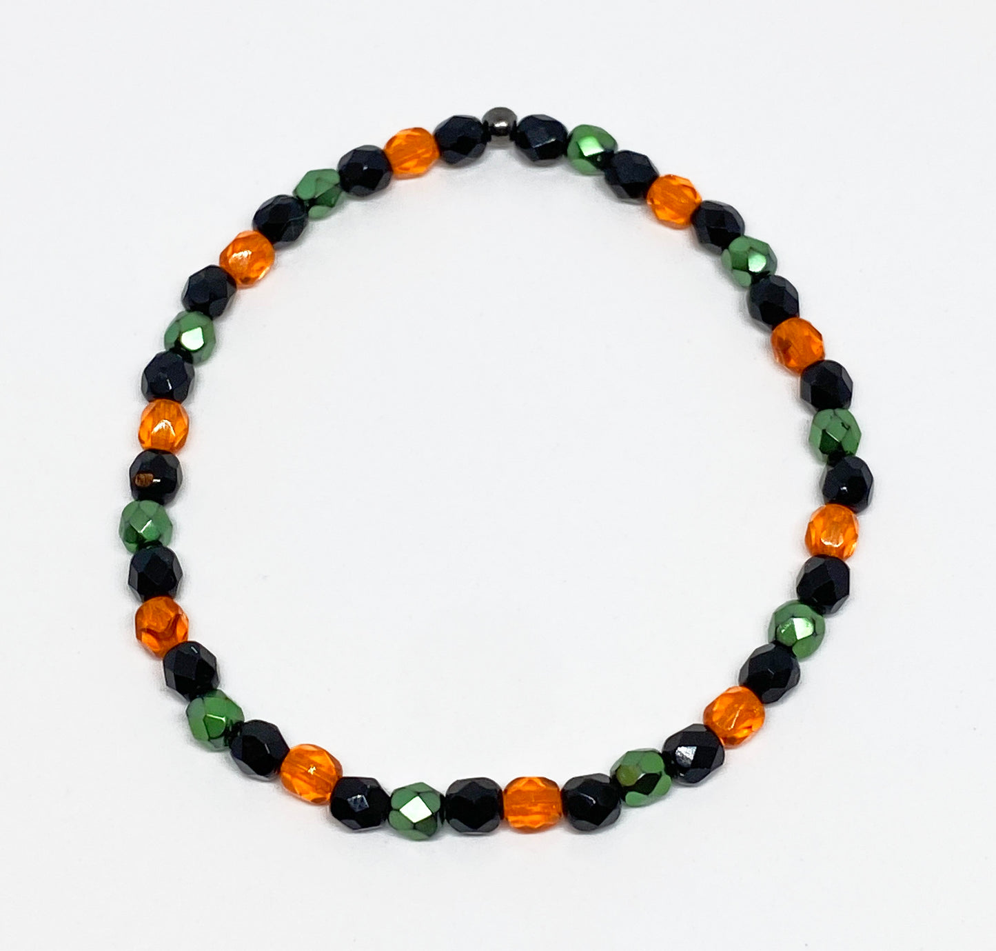 Halloween Glass Crystal Accent Beaded Bracelet in Black, Green, and Orange