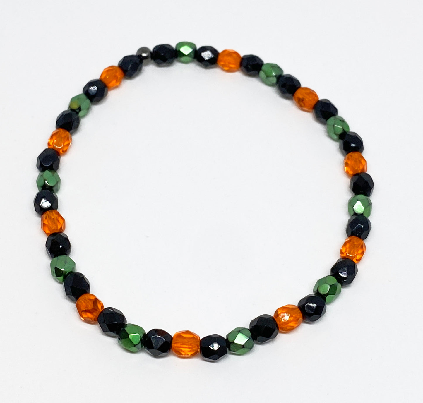 Halloween Glass Crystal Accent Beaded Bracelet in Black, Green, and Orange