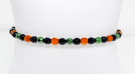 Halloween Glass Crystal Accent Beaded Bracelet in Black, Green, and Orange