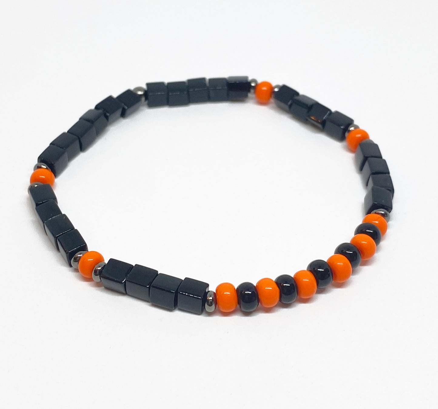 Halloween Black and Orange Seed Bead Bracelet