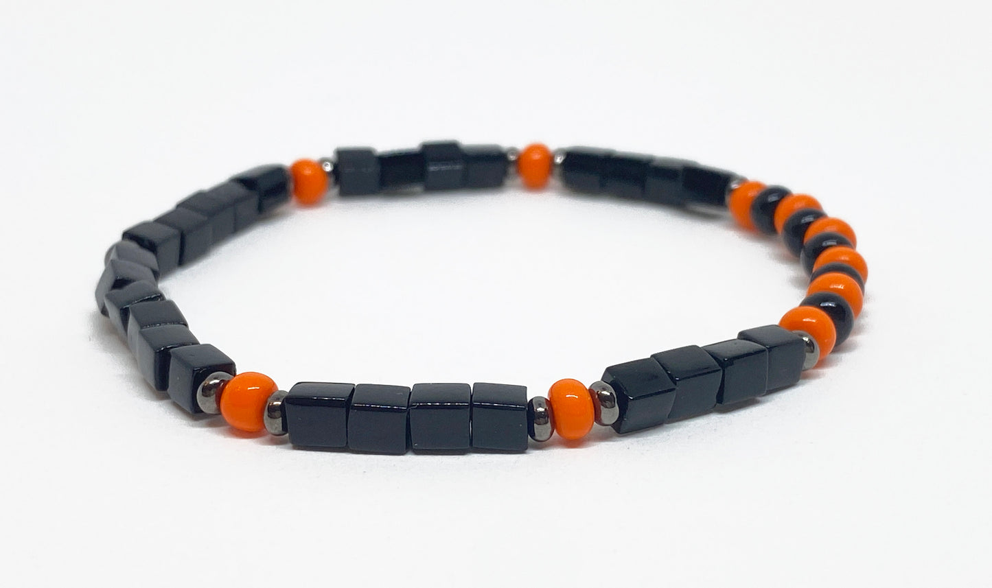 Halloween Black and Orange Seed Bead Bracelet