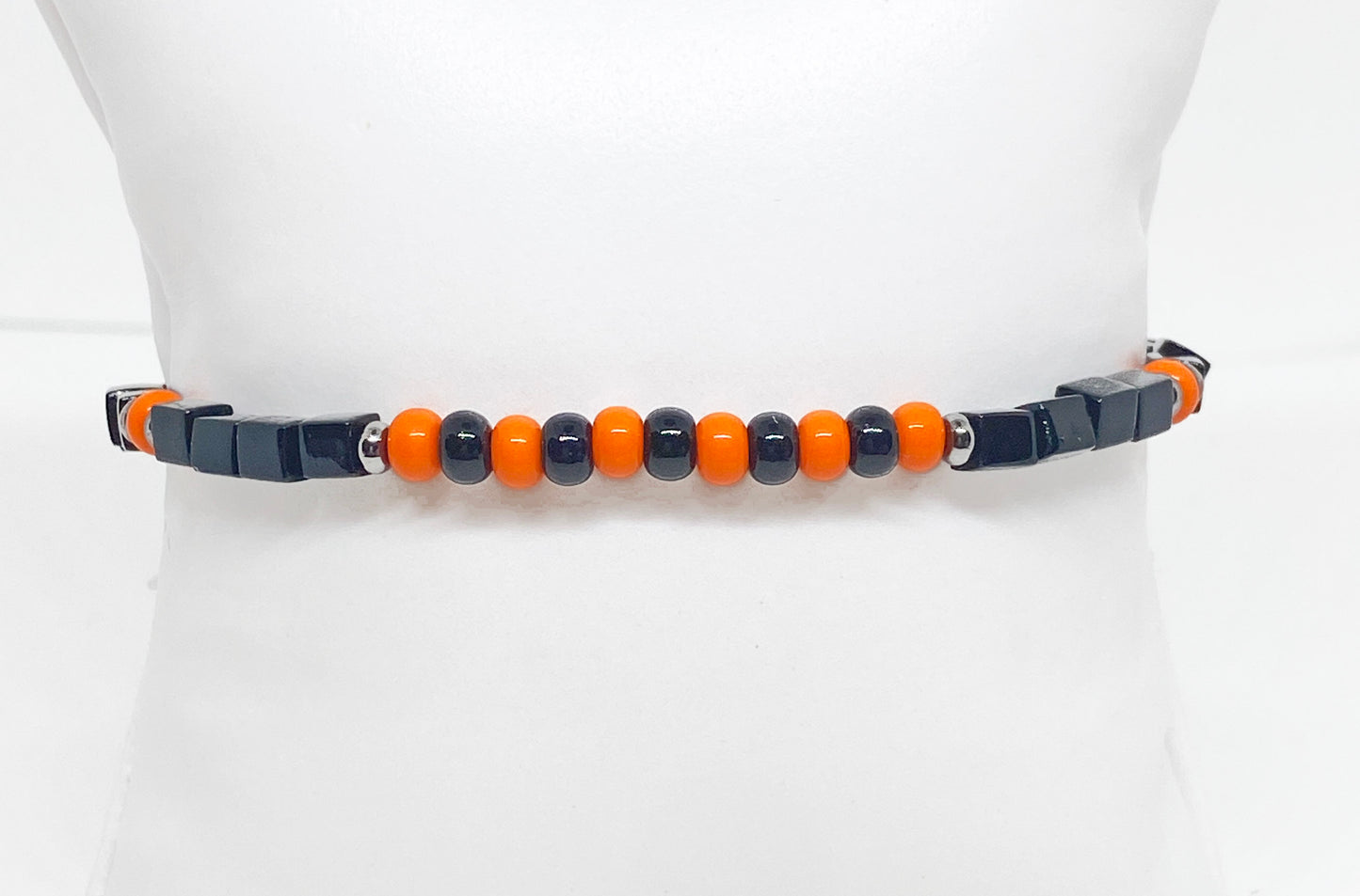 Halloween Black and Orange Seed Bead Bracelet