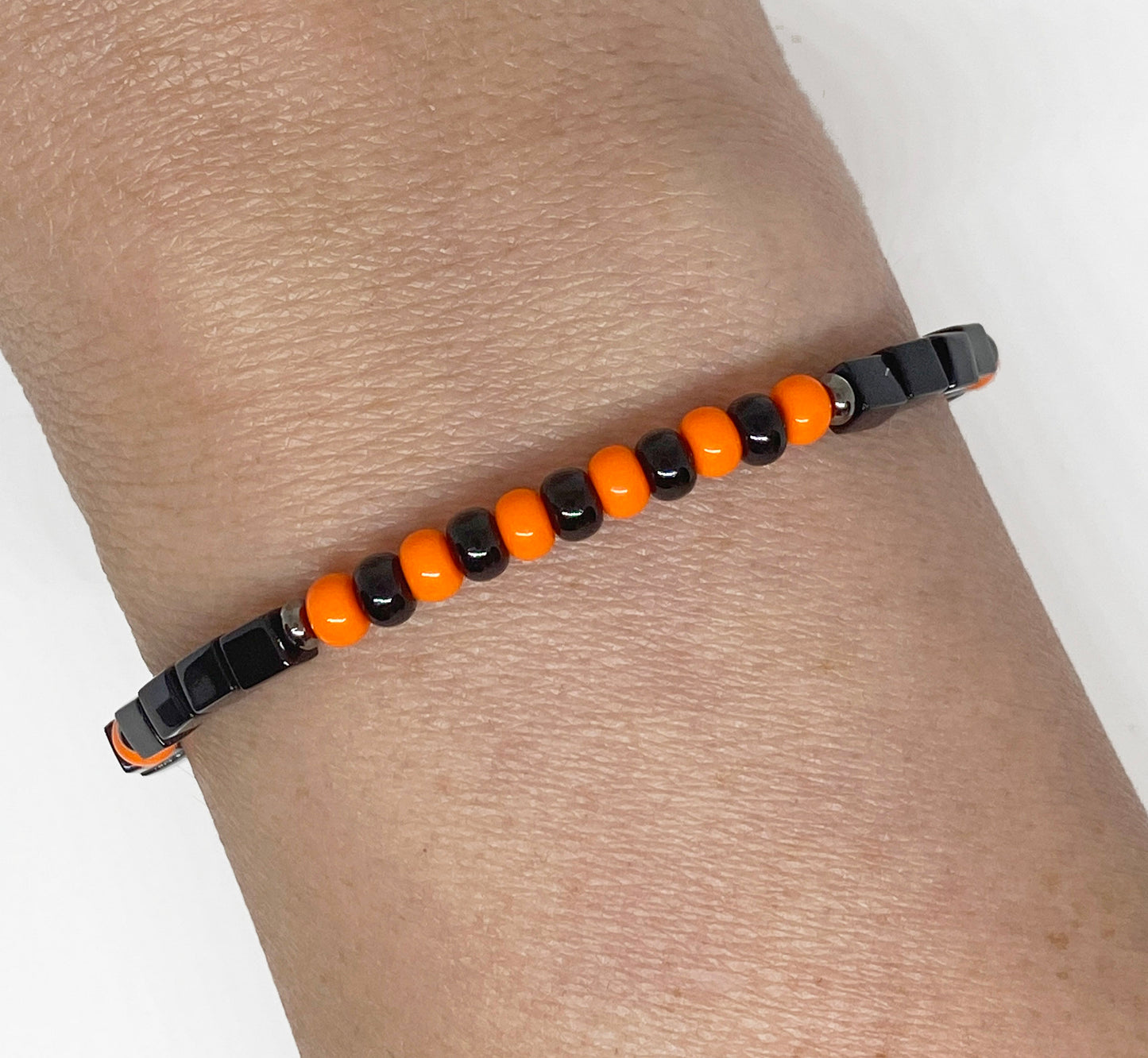 Halloween Black and Orange Seed Bead Bracelet