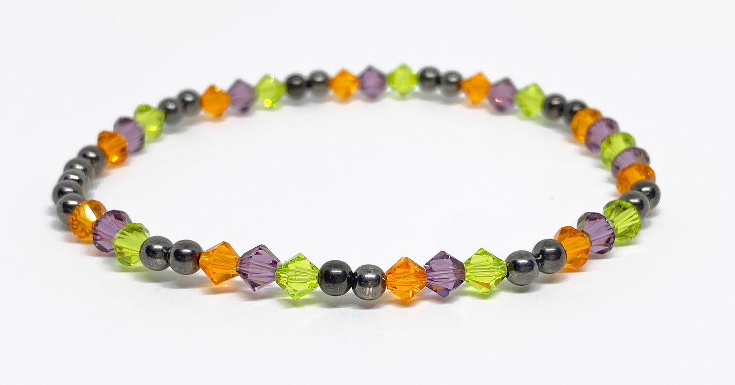 Halloween Swarovski Crystal Beaded Stretch Bracelet in Haunting Glow