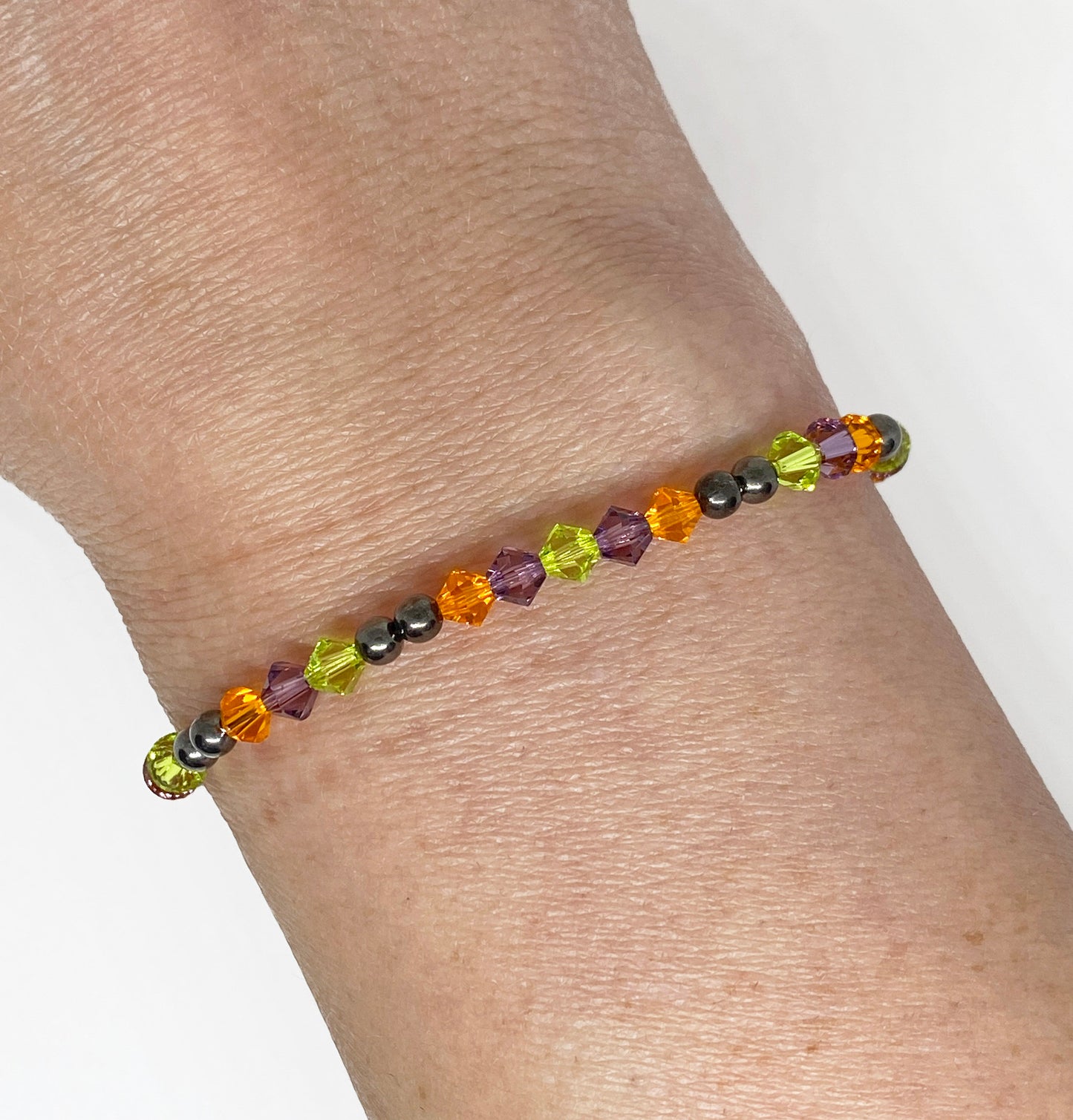 Halloween Swarovski Crystal Beaded Stretch Bracelet in Haunting Glow