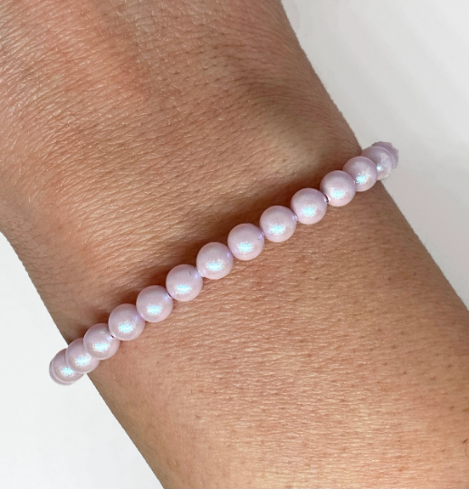 5mm Swarovski Pearl Accent Bead Bracelet in Iridescent Dreamy Rose Pink