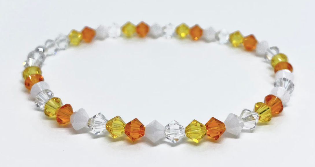 Halloween Swarovski Crystal Beaded Stretch Bracelet in Candy Corn