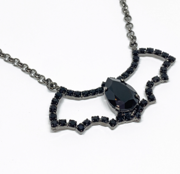 Halloween Swarovski Crystal Bat Pendant Necklace in Jet Black