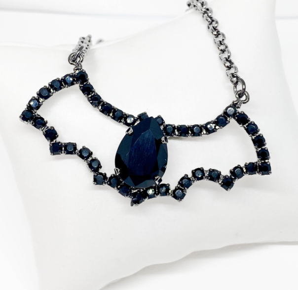 Halloween Swarovski Crystal Bat Pendant Necklace in Jet Black