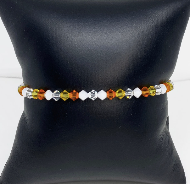 Halloween Swarovski Crystal Beaded Stretch Bracelet in Candy Corn