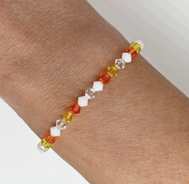 Halloween Swarovski Crystal Beaded Stretch Bracelet in Candy Corn