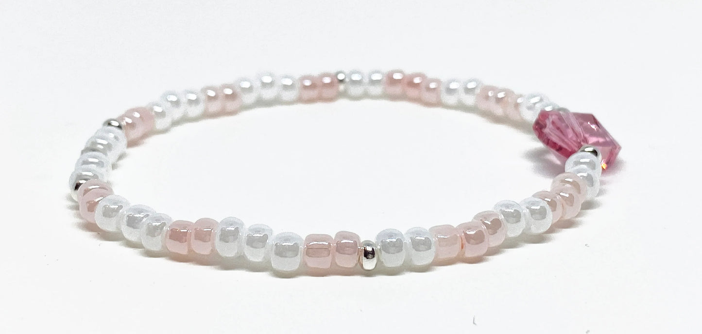 Swarovski Heart Bead Bracelet in Light Rose with 4mm White Lustre and Pastel Pink Glass Beads