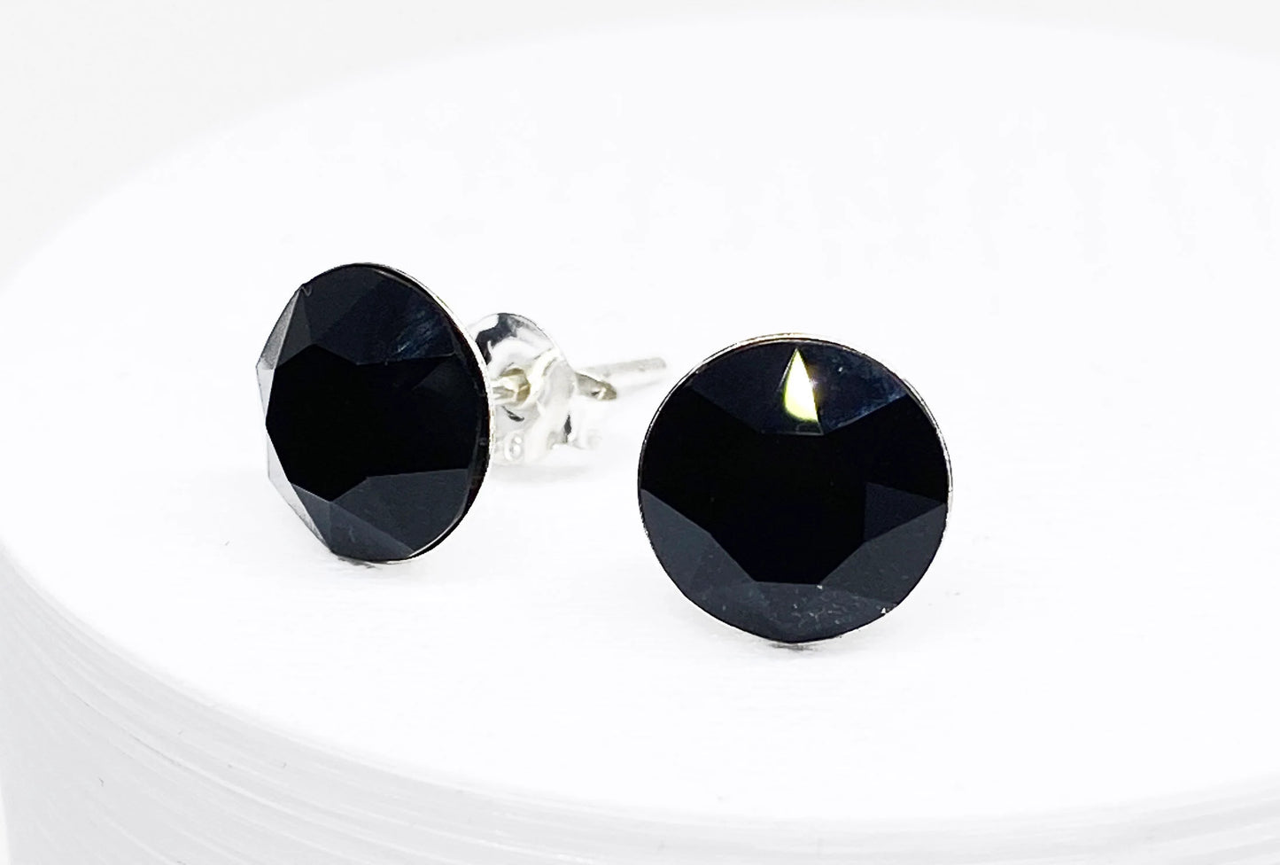 8mm Swarovski Crystal Stud Earrings in Jet Black, set in Sterling Silver