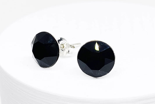 8mm Swarovski Crystal Stud Earrings in Jet Black, set in Sterling Silver