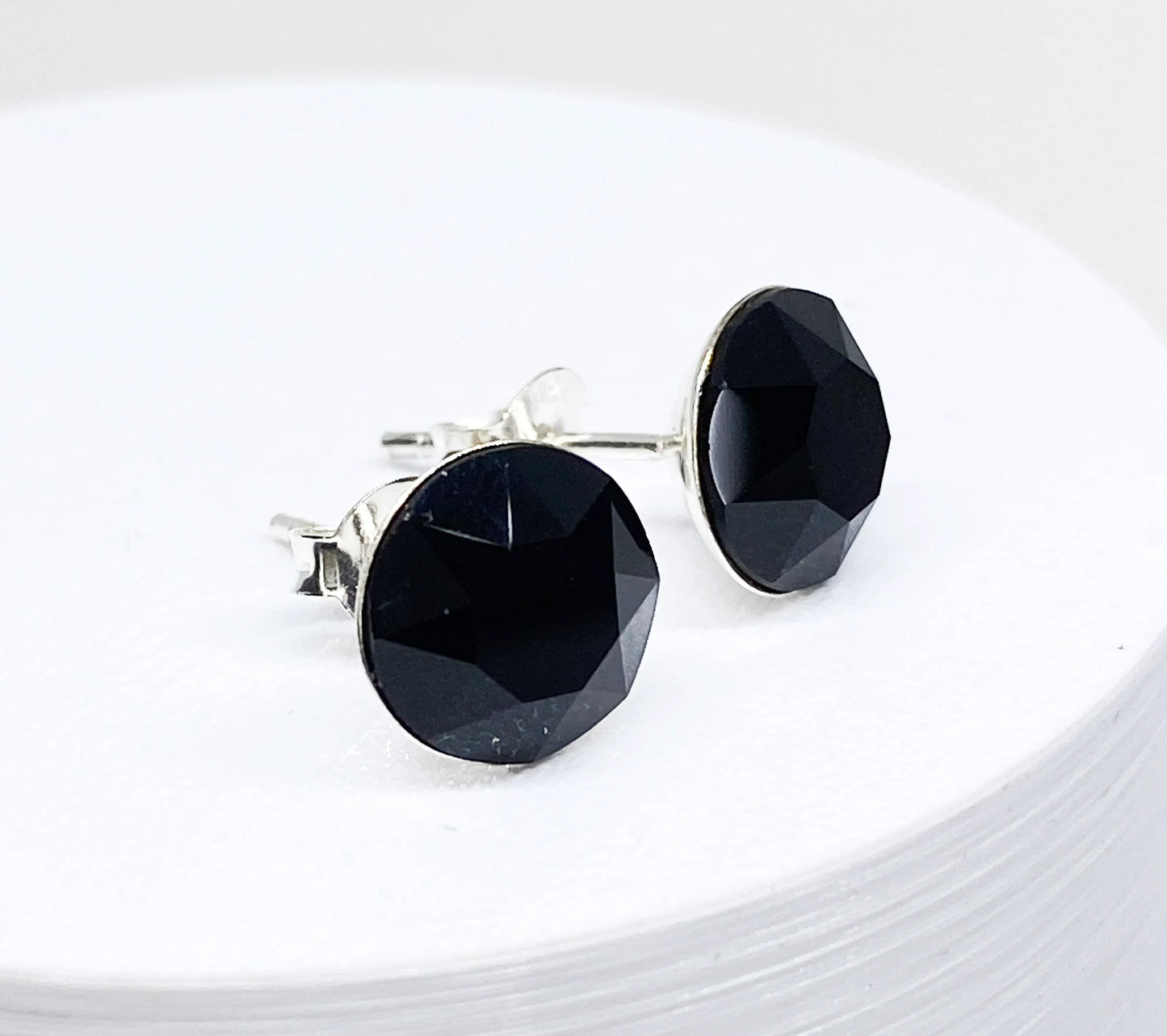 8mm Swarovski Crystal Stud Earrings in Jet Black, set in Sterling Silver