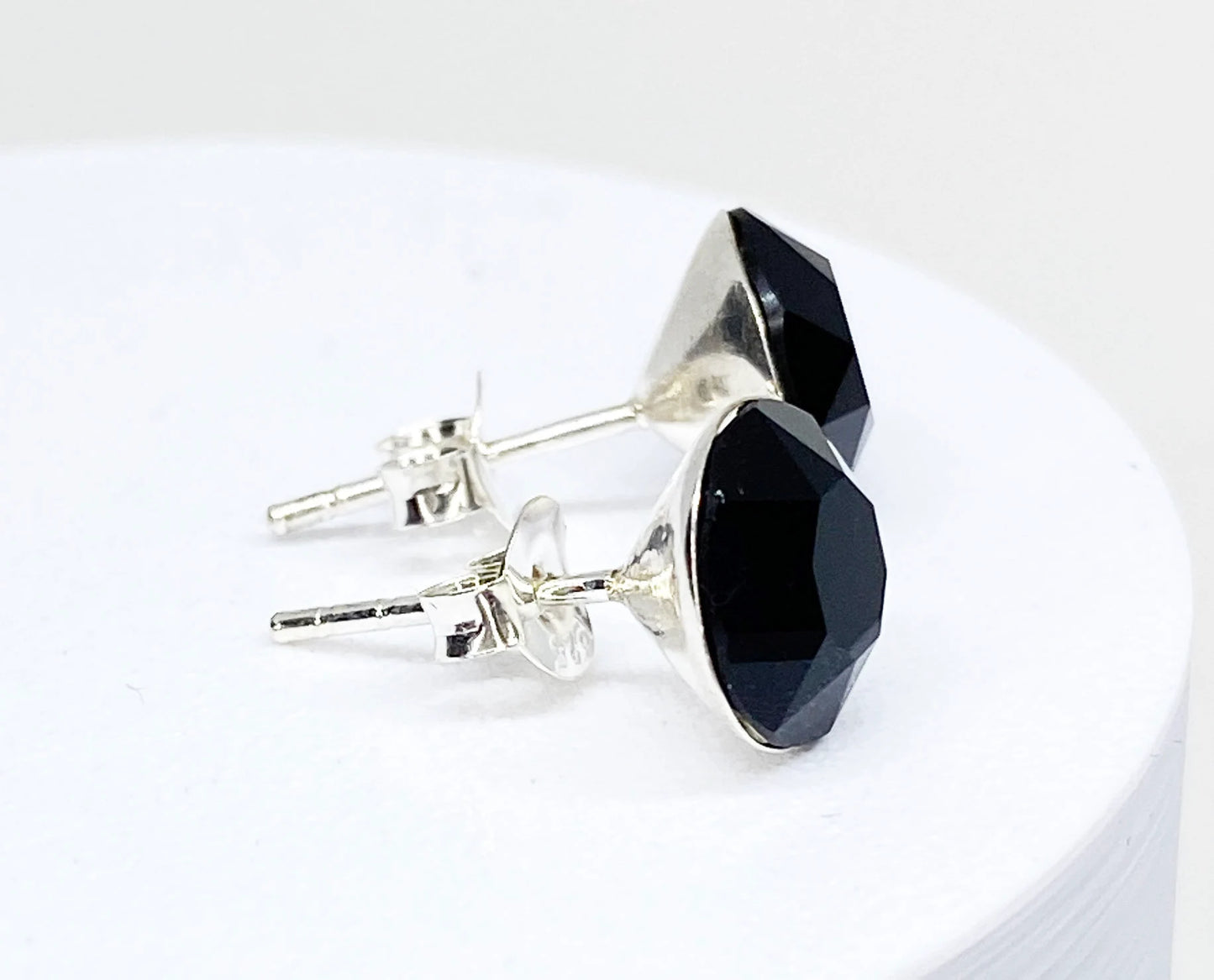 8mm Swarovski Crystal Stud Earrings in Jet Black, set in Sterling Silver