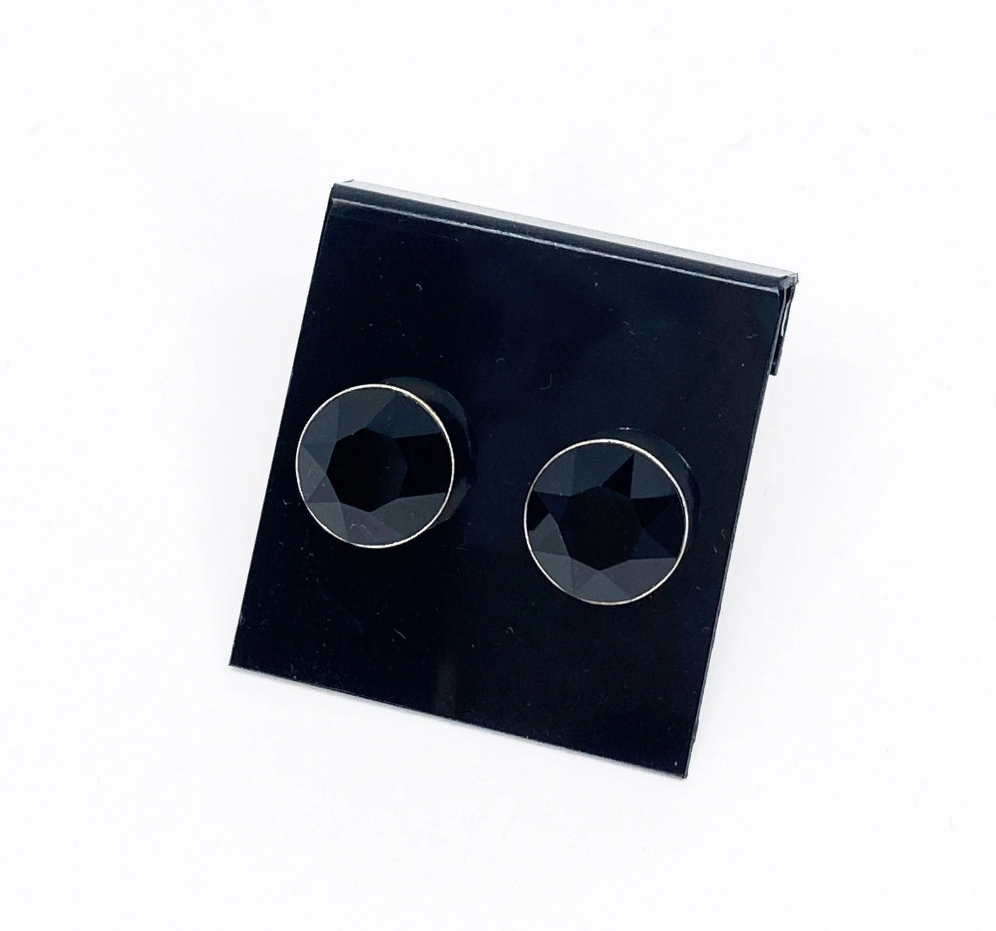 8mm Swarovski Crystal Stud Earrings in Jet Black, set in Sterling Silver