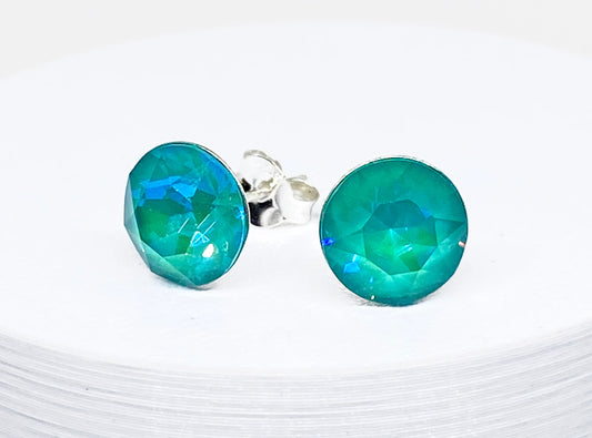 8mm Swarovski Crystal Stud Earrings in Laguna, set in Sterling Silver