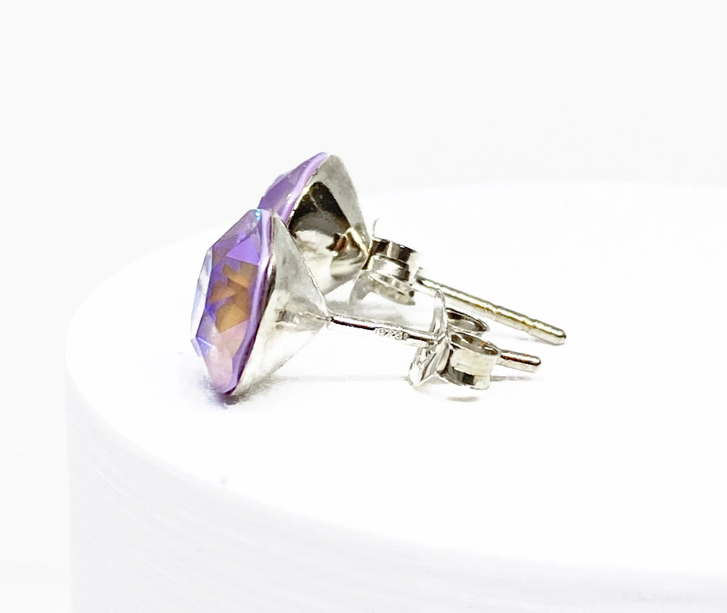 8mm Swarovski Crystal Stud Earrings in Lavender Delight, Pale Purple, set in Sterling Silver