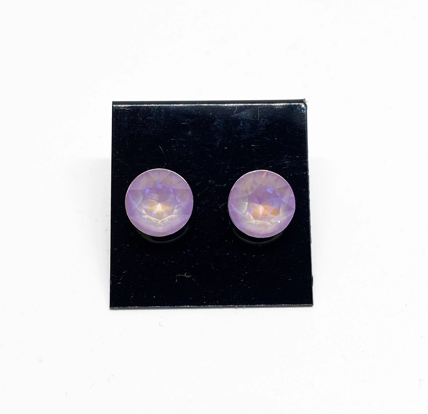 8mm Swarovski Crystal Stud Earrings in Lavender Delight, Pale Purple, set in Sterling Silver