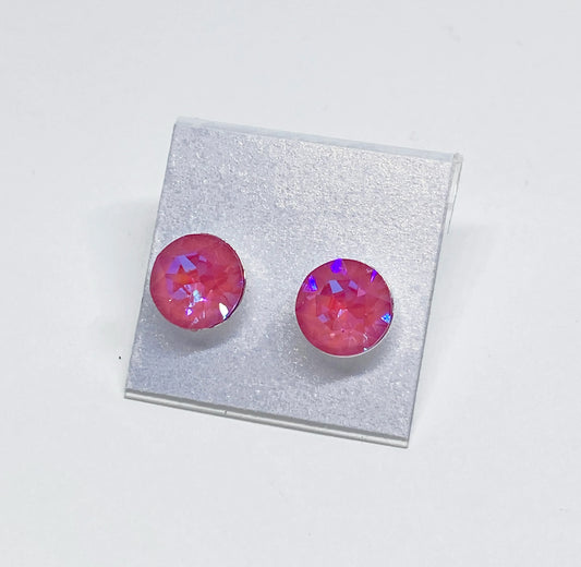 8mm Swarovski Crystal Stud Earrings in Lotus Pink Delite, set in Sterling Silver