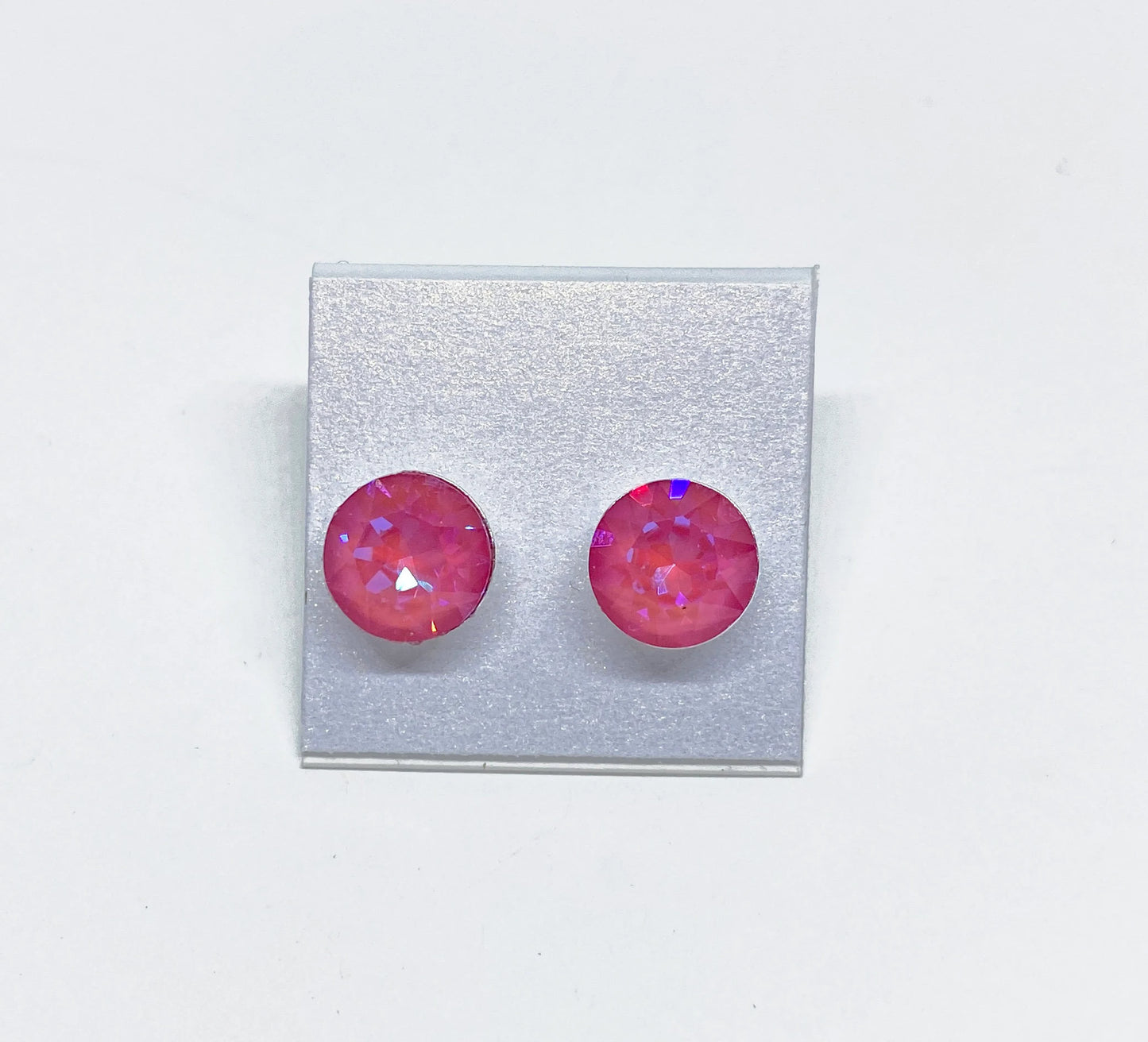 8mm Swarovski Crystal Stud Earrings in Lotus Pink Delite, set in Sterling Silver