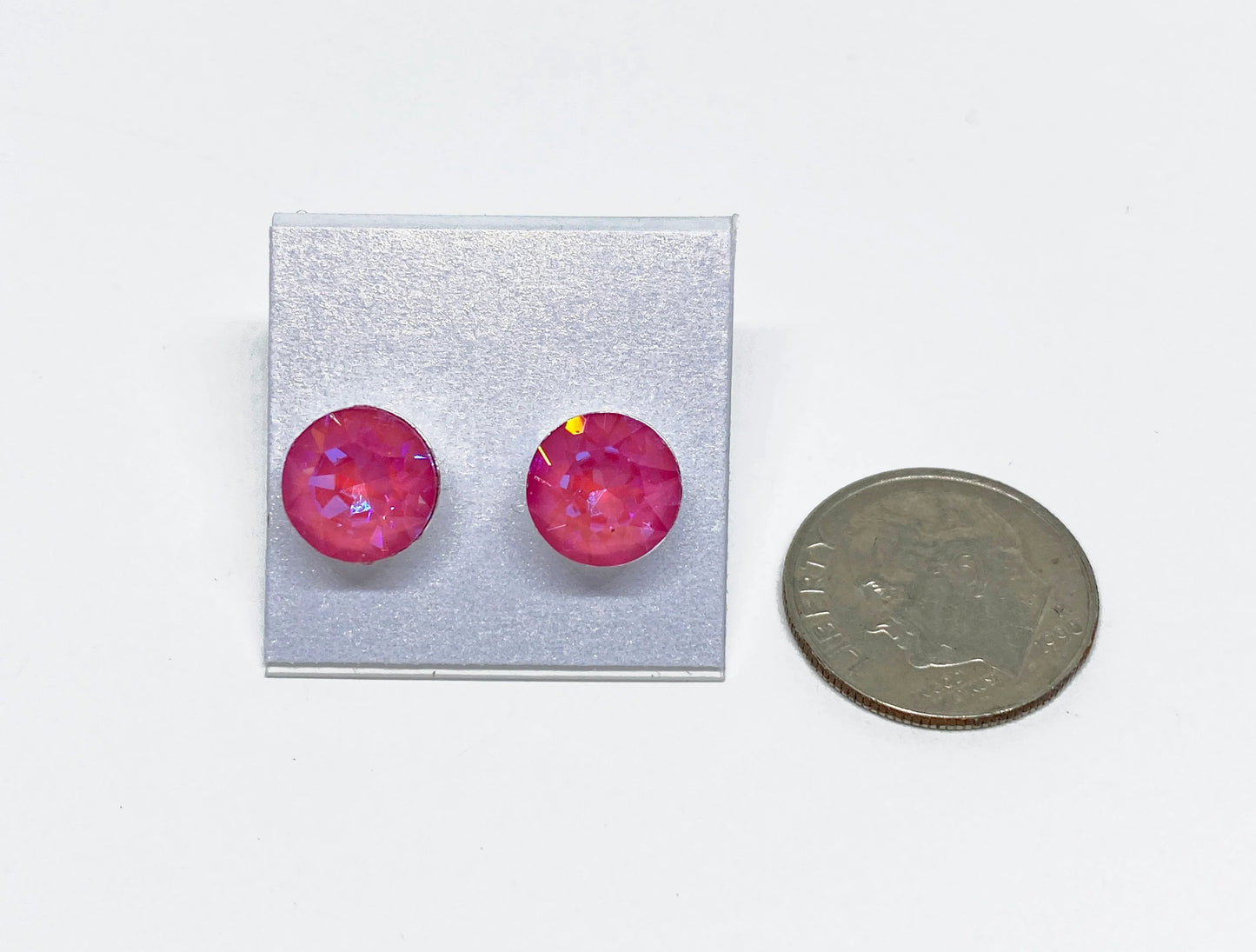 8mm Swarovski Crystal Stud Earrings in Lotus Pink Delite, set in Sterling Silver