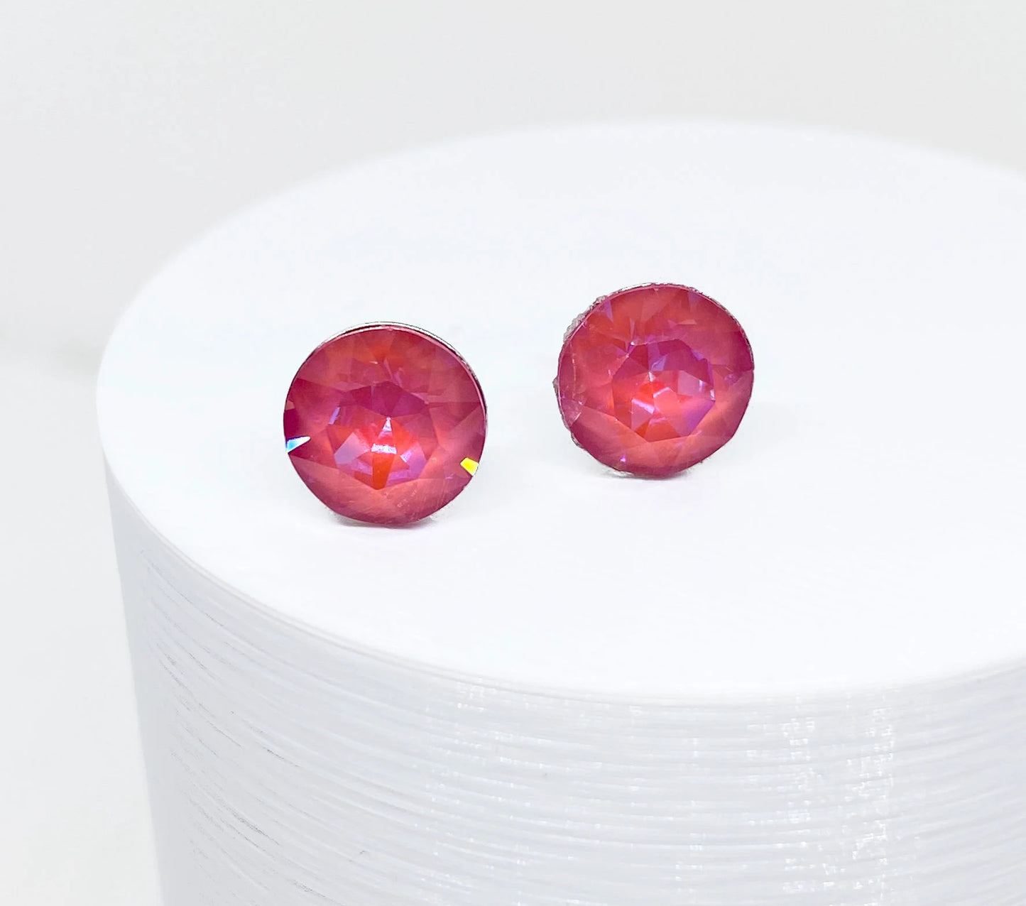 8mm Swarovski Crystal Stud Earrings in Lotus Pink Delite, set in Sterling Silver