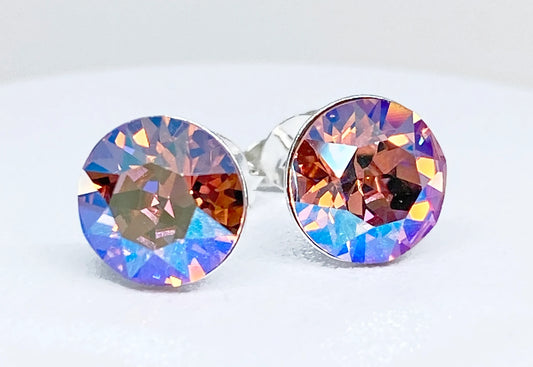 8mm Swarovski Crystal Stud Earrings in Light Rose Shimmer, set in Sterling Silver