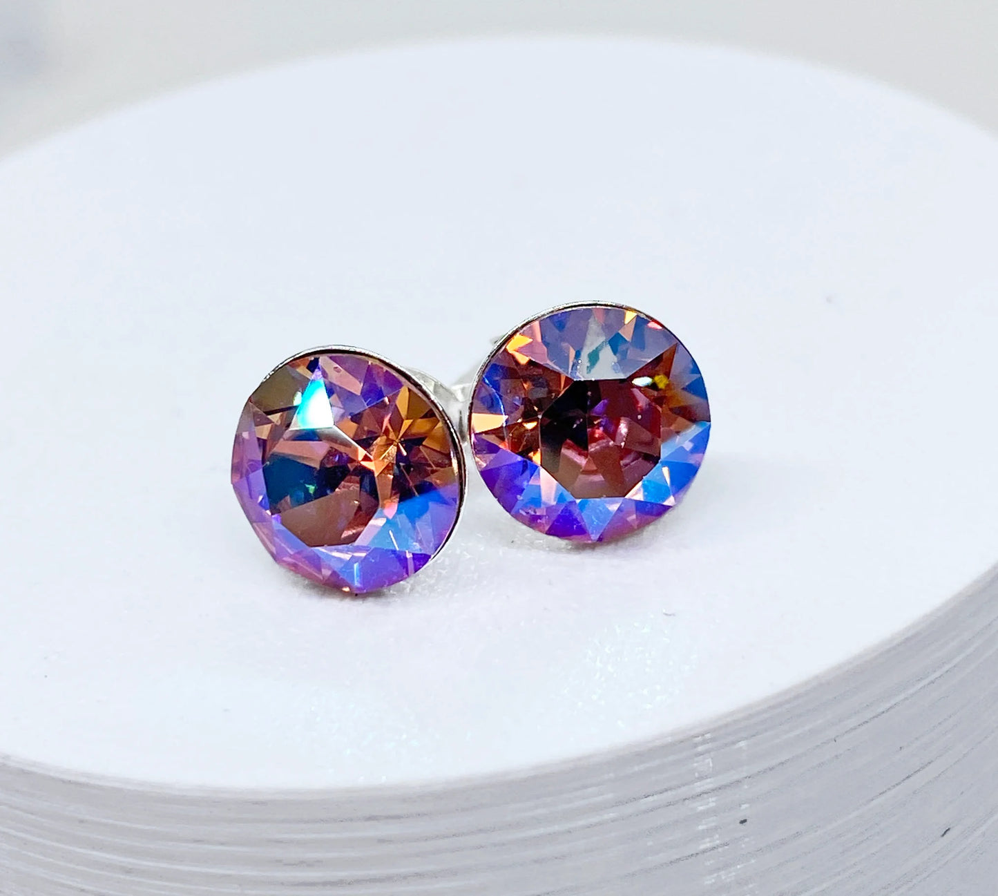 8mm Swarovski Crystal Stud Earrings in Light Rose Shimmer, set in Sterling Silver