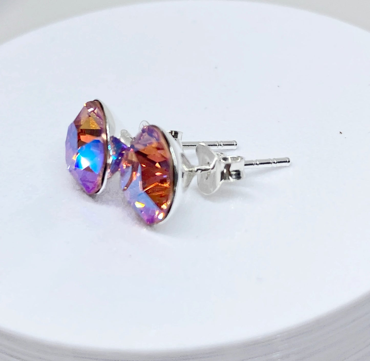 8mm Swarovski Crystal Stud Earrings in Light Rose Shimmer, set in Sterling Silver