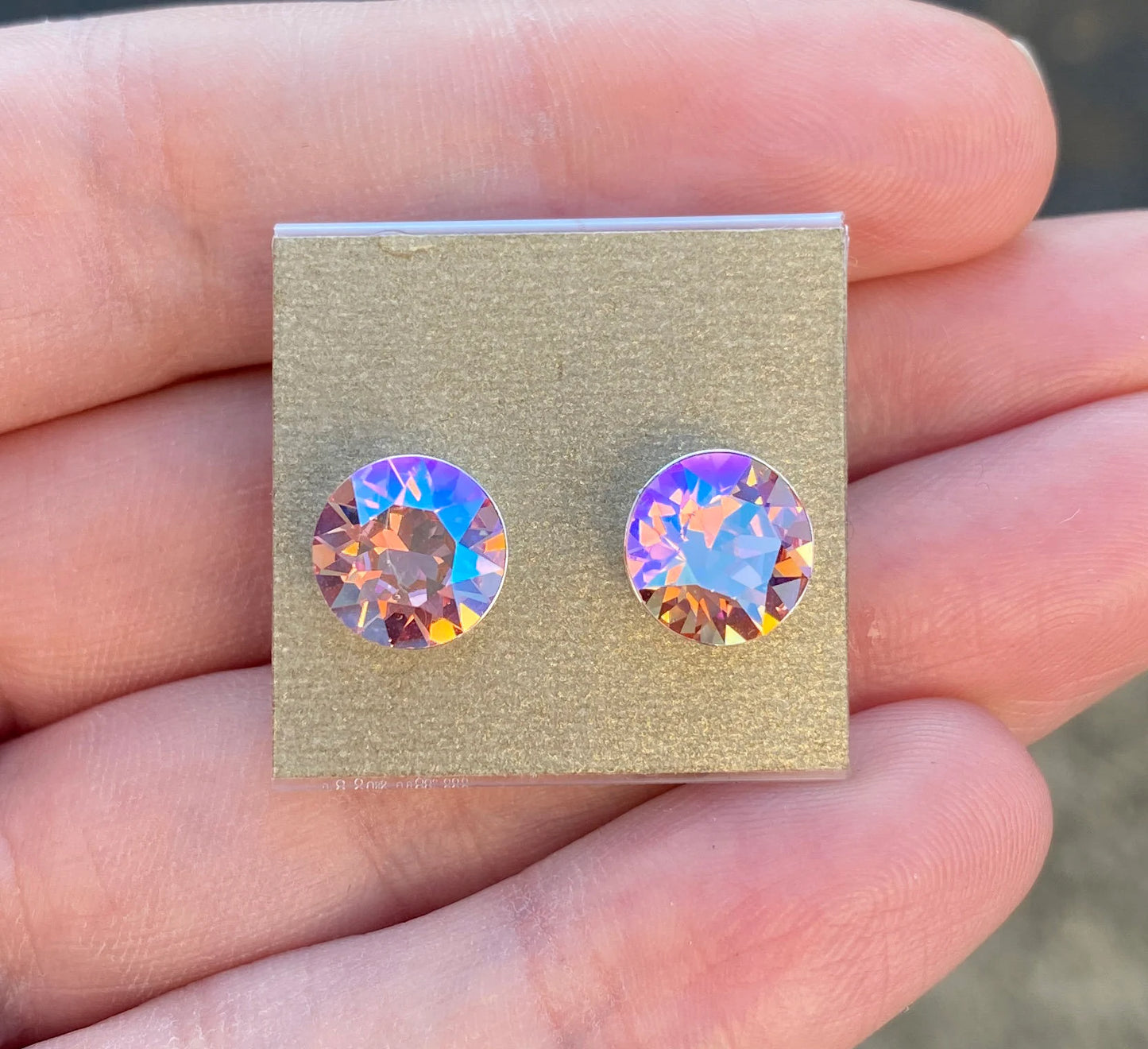 8mm Swarovski Crystal Stud Earrings in Light Rose Shimmer, set in Sterling Silver