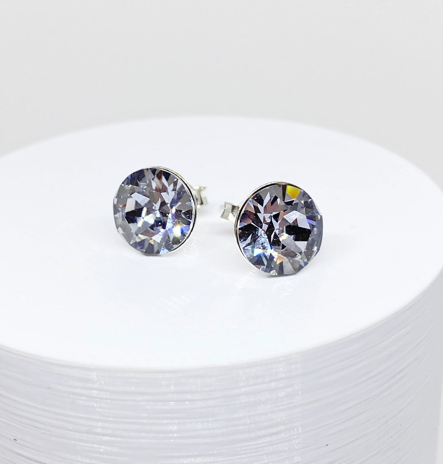 8mm Swarovski Crystal Stud Earrings in Smoky Mauve, set in Sterling Silver