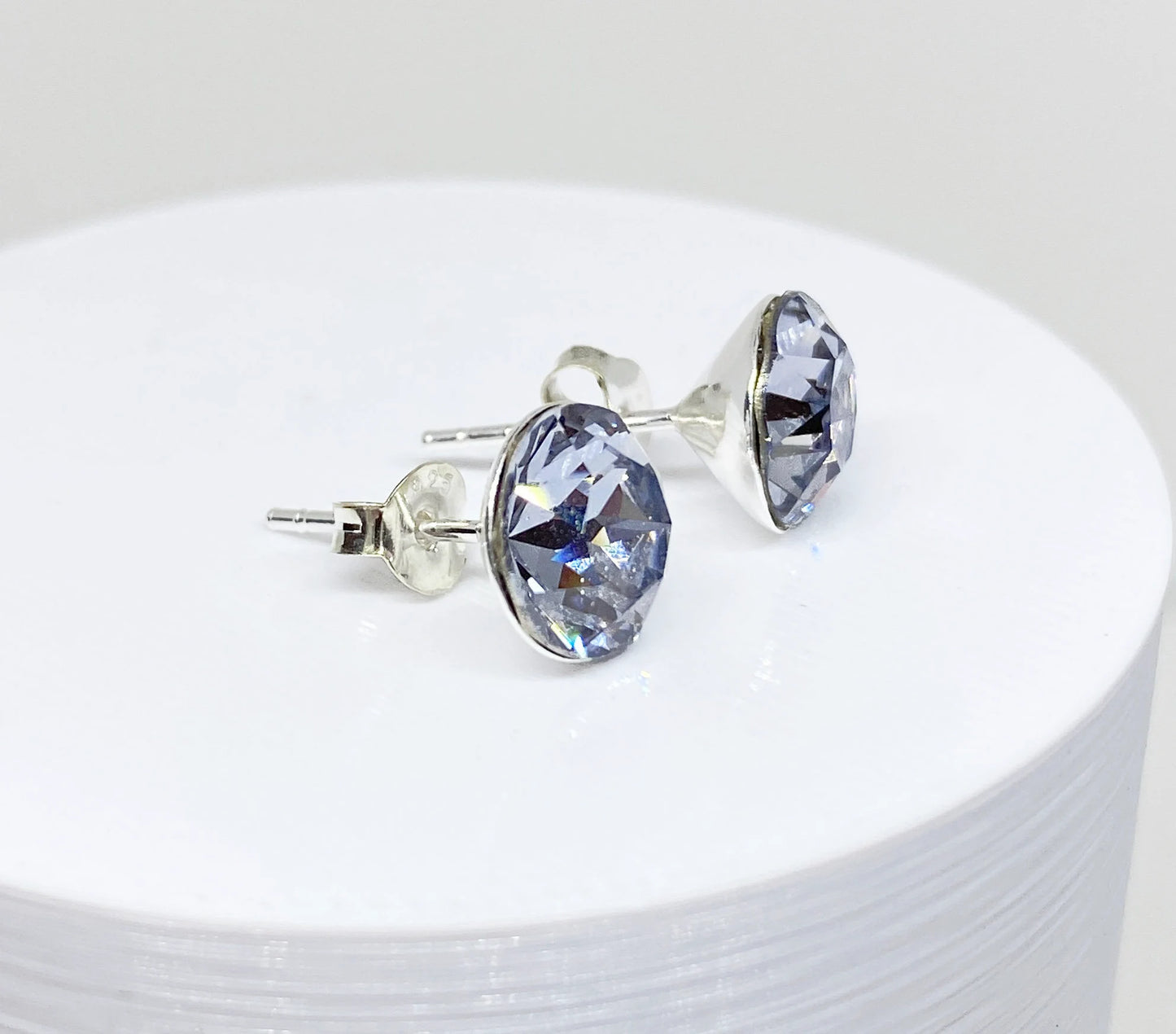 8mm Swarovski Crystal Stud Earrings in Smoky Mauve, set in Sterling Silver