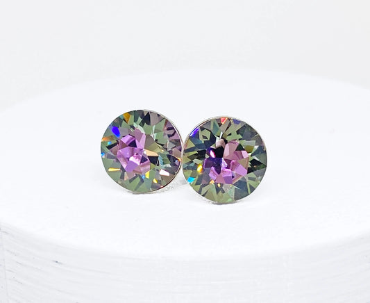 8mm Swarovski Crystal Stud Earrings in Crystal Vitrail Light, set in Sterling Silver