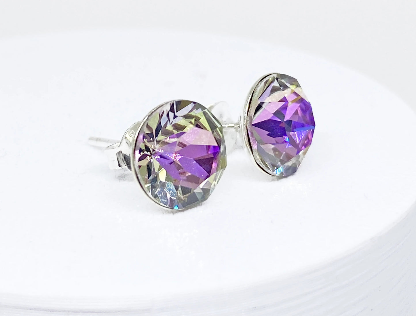 8mm Swarovski Crystal Stud Earrings in Crystal Vitrail Light, set in Sterling Silver