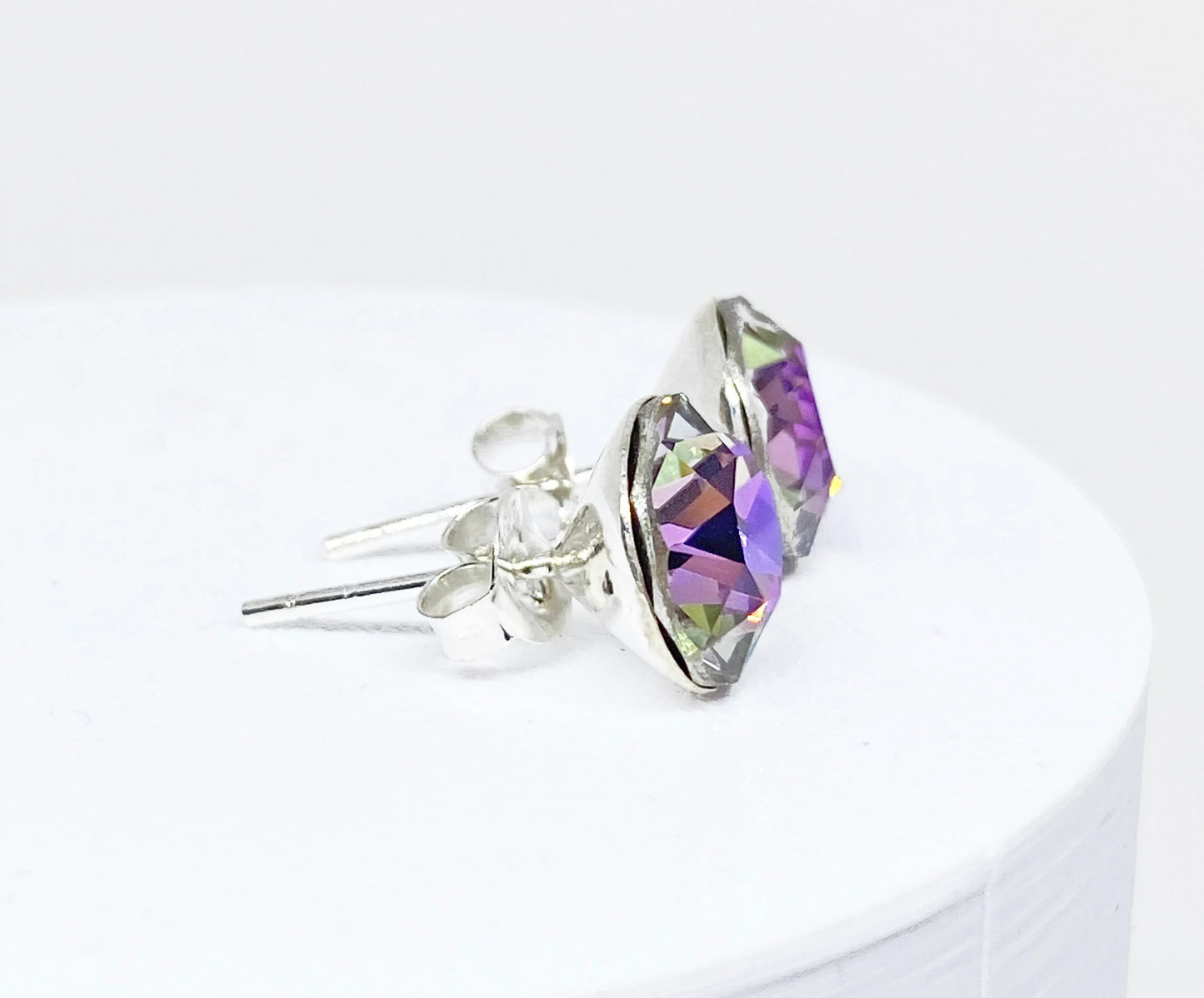 8mm Swarovski Crystal Stud Earrings in Crystal Vitrail Light, set in Sterling Silver