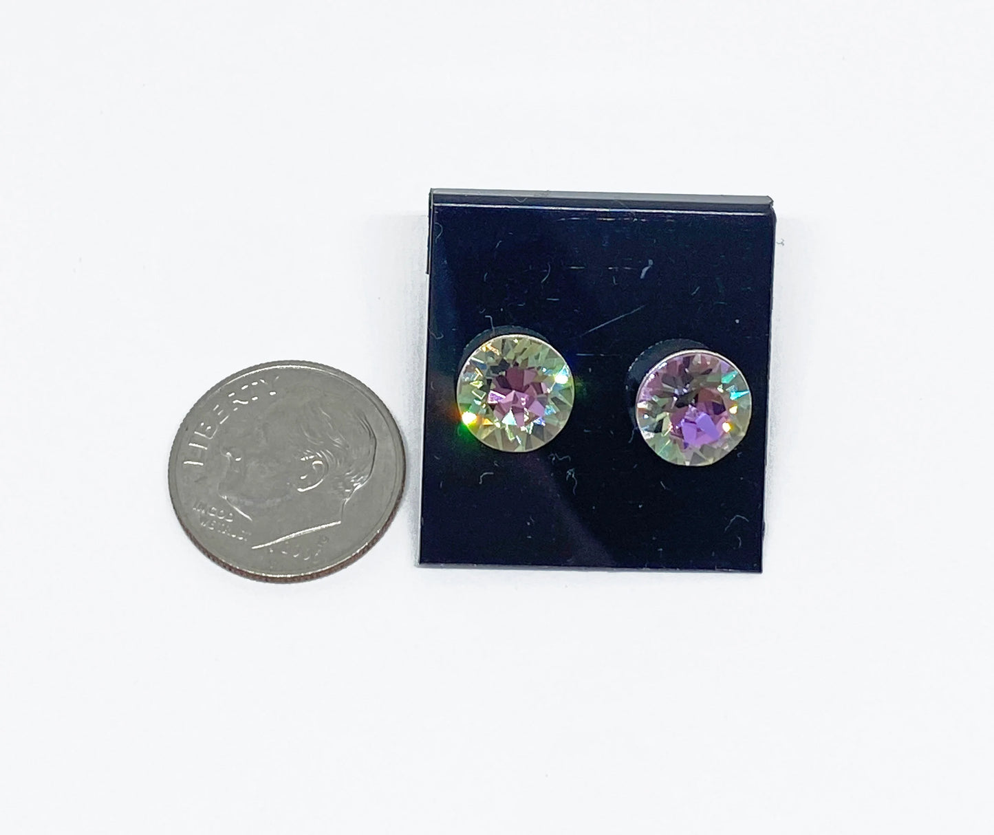 8mm Swarovski Crystal Stud Earrings in Crystal Vitrail Light, set in Sterling Silver