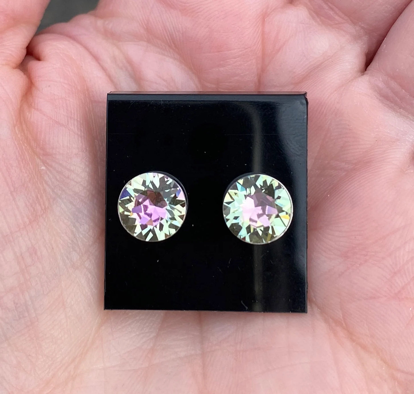 8mm Swarovski Crystal Stud Earrings in Crystal Vitrail Light, set in Sterling Silver