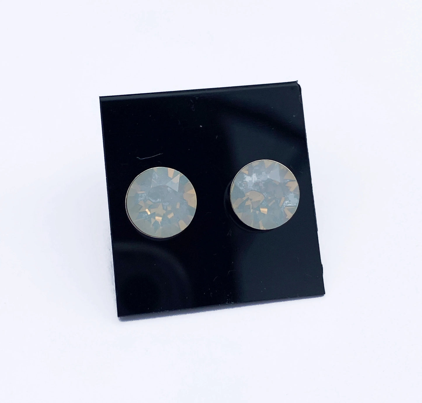 8mm Swarovski Crystal Stud Earrings in White Opal, set in Sterling Silver