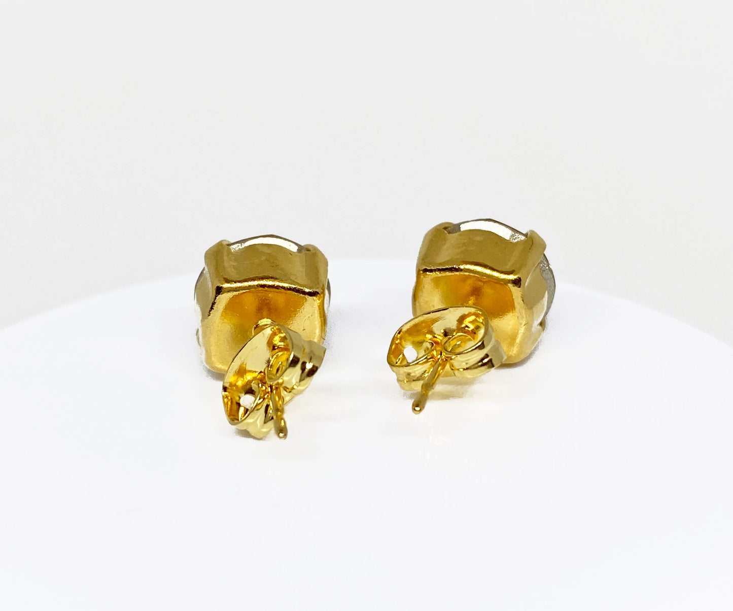 Swarovski Crystal Stud Earrings in Crystal Golden Shadow, set in a gold pronged setting