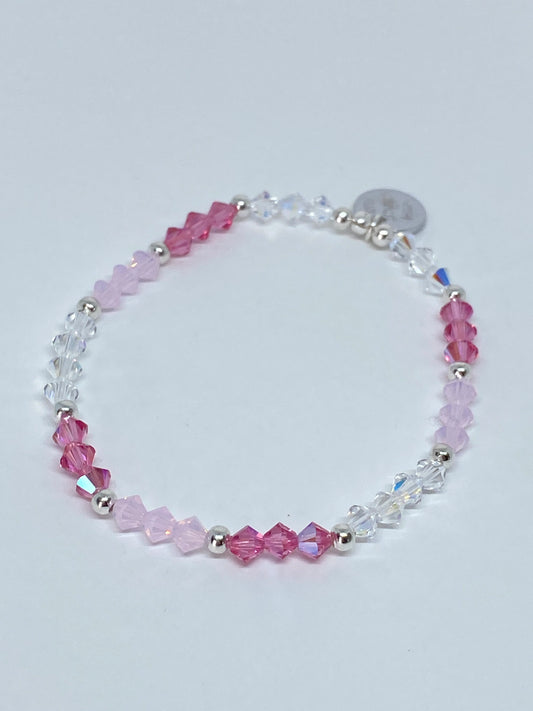 Swarovski Crystal Bead Stretch Beaded Bracelet in Pink Lady - with  Rose Shimmer, Rose Water Opal and Clear AB Swarovski Crystals