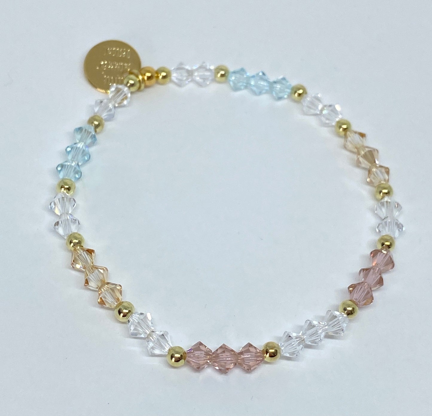 Swarovski Crystal, Beaded Bracelet, Crystal Bracelet, in Light Pastels with Light Azore Blue, Vintage Rose, and Clear Swarovski Crystals