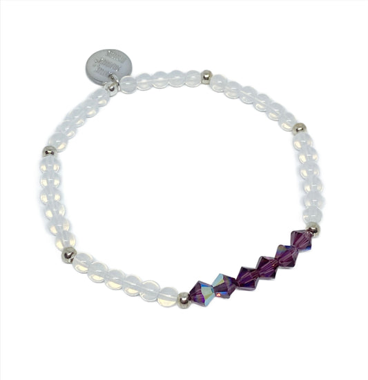 Amethyst AB Swarovski Crystal Accent Bracelet with White Opal Glass Beads