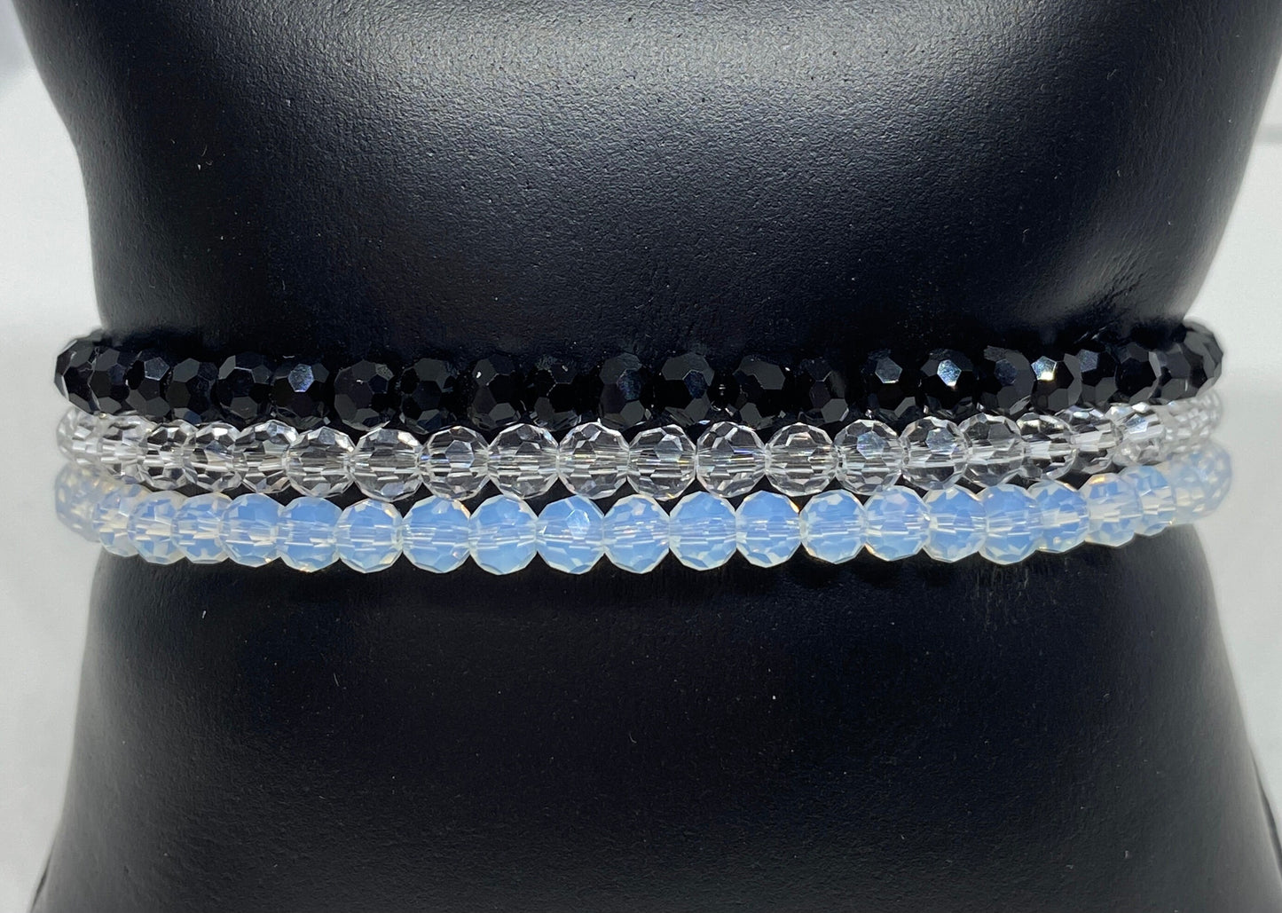 Faceted Glass Round Bead Beaded Stretch Accent Bracelet - Frosted