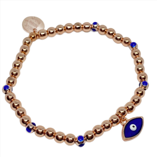 Rose Gold Evil Eye Turkish Charm on Rose Gold Beaded Bracelet