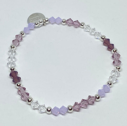 Swarovski Crystal Beaded Stretch Accent Bracelet in Light Amethyst - with Violet and Cyclamen Opal