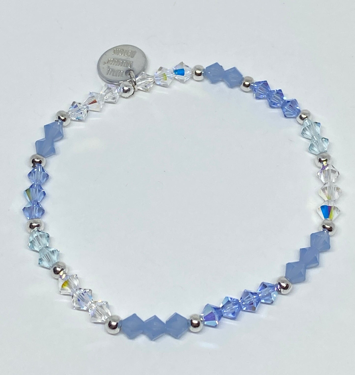 Swarovski Crystal Beaded Stretch Accent Bracelet in Light Sapphire AB - with Air Blue Opal, Light Azore, and Crystal AB Swarovski Crystals