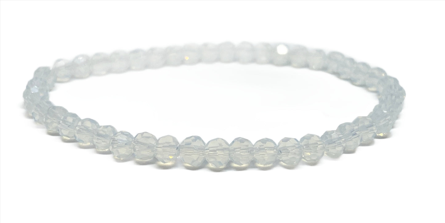 Faceted Glass Round Bead Beaded Stretch Accent Bracelet - Frosted